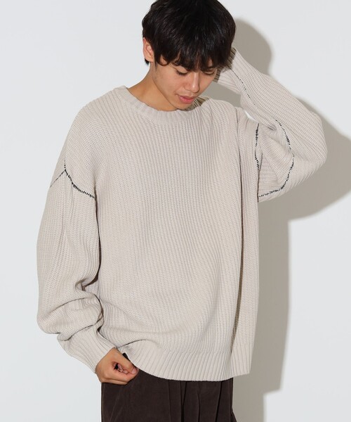 BEAMS HEART(ビームスハート)の「カタアゼ ビッグ クルーネック ニット【ユニセックス】(ニット/セーター・メンズ・ブルー系その他/オフホワイト/ダークグリーン/ブラック・SMALL/MEDIUM/LARGE)」の5枚目の写真