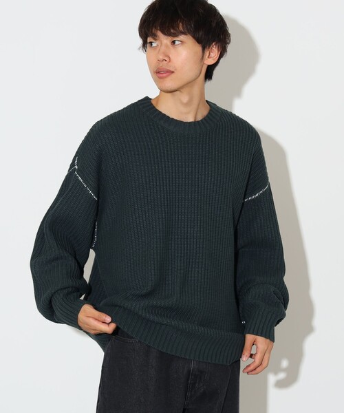 BEAMS HEART(ビームスハート)の「カタアゼ ビッグ クルーネック ニット【ユニセックス】(ニット/セーター・メンズ・ブルー系その他/オフホワイト/ダークグリーン/ブラック・SMALL/MEDIUM/LARGE)」の16枚目の写真