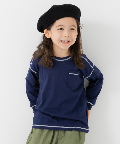 JAM & LINK(ジャムアンドリンク)の「配色ステッチ 無地長袖Tシャツ(Tシャツ/カットソー・キッズ・ネイビー/ホワイト/ライトグリーン/ワインレッド/ブラック/サックスブルー・100cm/110cm/120cm/130cm/140cm/150cm/160cm)」の4枚目の写真