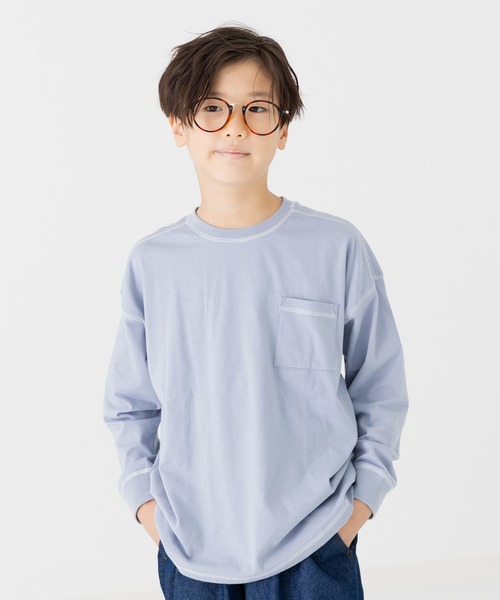 JAM & LINK(ジャムアンドリンク)の「配色ステッチ 無地長袖Tシャツ(Tシャツ/カットソー・キッズ・ネイビー/ホワイト/ライトグリーン/ワインレッド/ブラック/サックスブルー・100cm/110cm/120cm/130cm/140cm/150cm/160cm)」の5枚目の写真