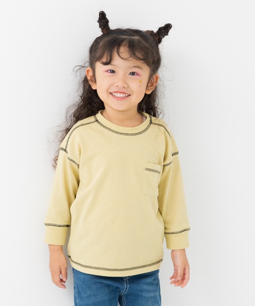JAM & LINK(ジャムアンドリンク)の「配色ステッチ 無地長袖Tシャツ(Tシャツ/カットソー・キッズ・ネイビー/ホワイト/ライトグリーン/ワインレッド/ブラック/サックスブルー・100cm/110cm/120cm/130cm/140cm/150cm/160cm)」の3枚目の写真