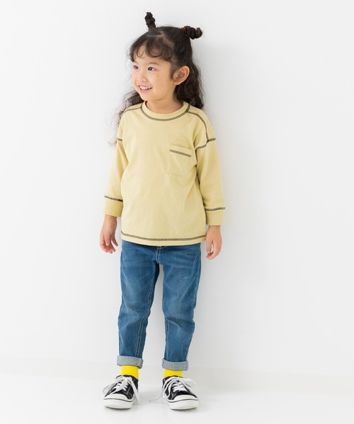 JAM & LINK(ジャムアンドリンク)の「配色ステッチ 無地長袖Tシャツ(Tシャツ/カットソー・キッズ・ネイビー/ホワイト/ライトグリーン/ワインレッド/ブラック/サックスブルー・100cm/110cm/120cm/130cm/140cm/150cm/160cm)」の10枚目の写真