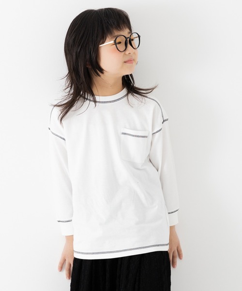 JAM & LINK(ジャムアンドリンク)の「配色ステッチ 無地長袖Tシャツ(Tシャツ/カットソー・キッズ・ネイビー/ホワイト/ライトグリーン/ワインレッド/ブラック/サックスブルー・100cm/110cm/120cm/130cm/140cm/150cm/160cm)」の13枚目の写真