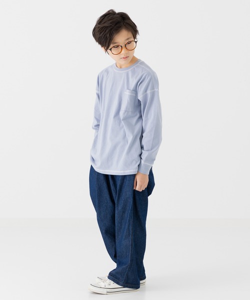 JAM & LINK(ジャムアンドリンク)の「配色ステッチ 無地長袖Tシャツ(Tシャツ/カットソー・キッズ・ネイビー/ホワイト/ライトグリーン/ワインレッド/ブラック/サックスブルー・100cm/110cm/120cm/130cm/140cm/150cm/160cm)」の14枚目の写真