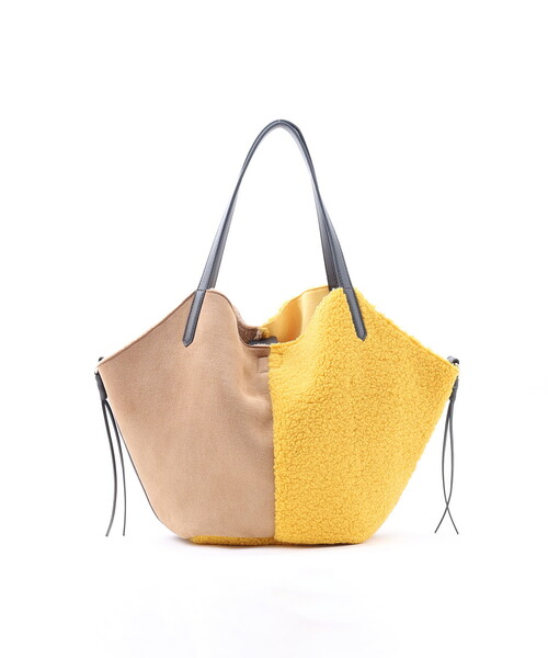 COOCO(クーコ)の「バイカラームートン風ビッグトートバッグ/A4対応(トートバッグ・レディース・イエロー/グレー系/アイボリー/ダークグレー・FREE)」の6枚目の写真