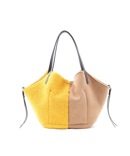 COOCO(クーコ)の「バイカラームートン風ビッグトートバッグ/A4対応(トートバッグ・レディース・イエロー/グレー系/アイボリー/ダークグレー・FREE)」の15枚目の写真