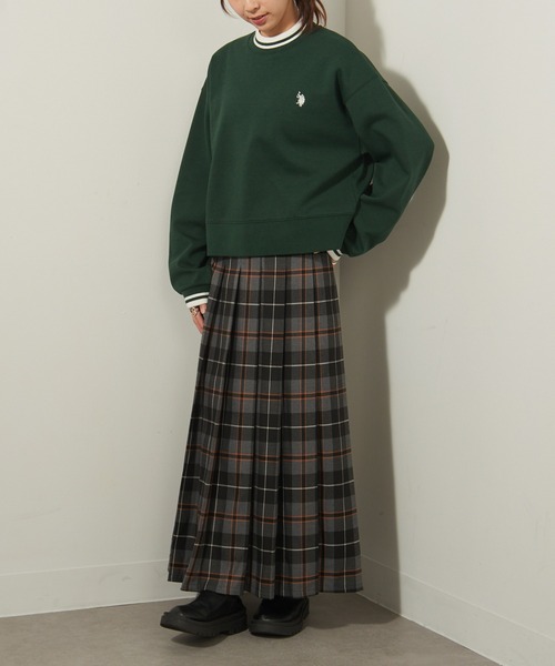 ショート丈　長袖　ポロスウェット　トレーナー　　スウェットスカート　セットアップ トレーナー スウェット 二本ライン 長袖ポロトレーナー+ライン