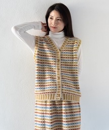 LOSUCA | マルチカラーボーダーニットベスト セットアップ可 (#84856026) / ナチュラル フレンチ 大人カジュアル レトロ ヴィンテージ シティガール(ニット/セーター)