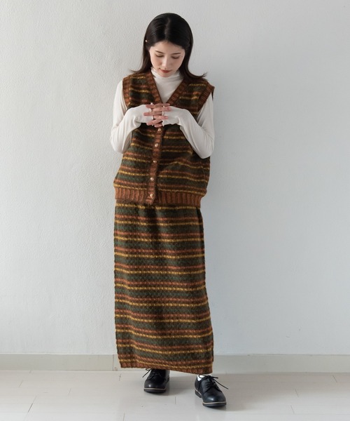 LOSUCA（ロスカ）の「マルチカラーボーダーニットベスト セットアップ可 (#84856026) / ナチュラル フレンチ 大人カジュアル レトロ ヴィンテージ シティガール（ニット/セーター・レディース・オフホワイト/ネイビー/カーキ・FREE）」の19枚目の写真