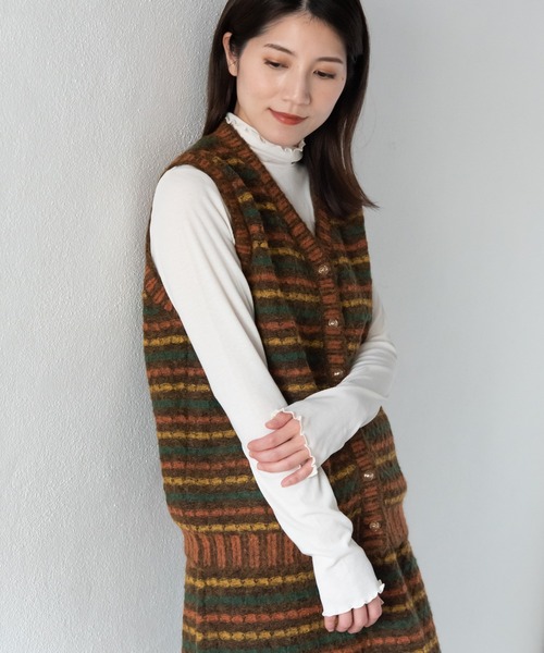 LOSUCA（ロスカ）の「マルチカラーボーダーニットベスト セットアップ可 (#84856026) / ナチュラル フレンチ 大人カジュアル レトロ ヴィンテージ シティガール（ニット/セーター・レディース・オフホワイト/ネイビー/カーキ・FREE）」の14枚目の写真