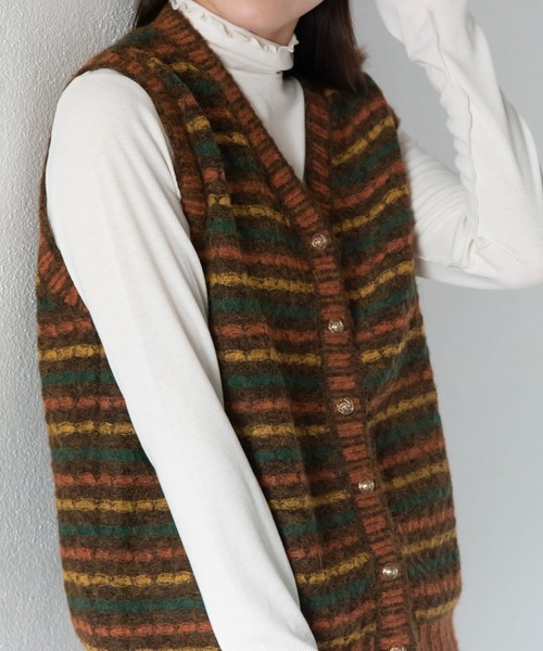 LOSUCA（ロスカ）の「マルチカラーボーダーニットベスト セットアップ可 (#84856026) / ナチュラル フレンチ 大人カジュアル レトロ ヴィンテージ シティガール（ニット/セーター・レディース・オフホワイト/ネイビー/カーキ・FREE）」の13枚目の写真