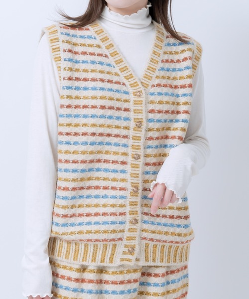 LOSUCA（ロスカ）の「マルチカラーボーダーニットベスト セットアップ可 (#84856026) / ナチュラル フレンチ 大人カジュアル レトロ ヴィンテージ シティガール（ニット/セーター・レディース・オフホワイト/ネイビー/カーキ・FREE）」の22枚目の写真