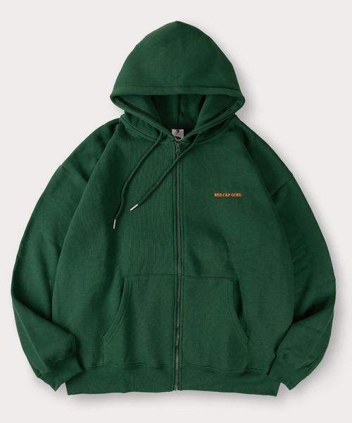 Red Cap Girl（レッドキャプガール）の「【0】【Red Cap Girl／レッドキャップガール】ワンポイント刺繍 サテン ガールデザイン フルジップフーディー オーバーサイズ ユニセックス 裏起毛 推し活（パーカー・メンズ・アッシュグレー/オレンジ/グリーン/ホワイト/ブラック・L/M）」の4枚目の写真
