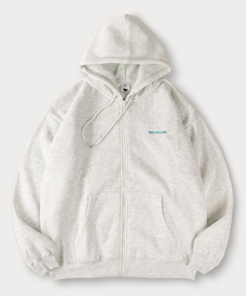 Red Cap Girl（レッドキャプガール）の「【0】【Red Cap Girl／レッドキャップガール】ワンポイント刺繍 サテン ガールデザイン フルジップフーディー オーバーサイズ ユニセックス 裏起毛 推し活（パーカー・メンズ・アッシュグレー/オレンジ/グリーン/ホワイト/ブラック・L/M）」の3枚目の写真