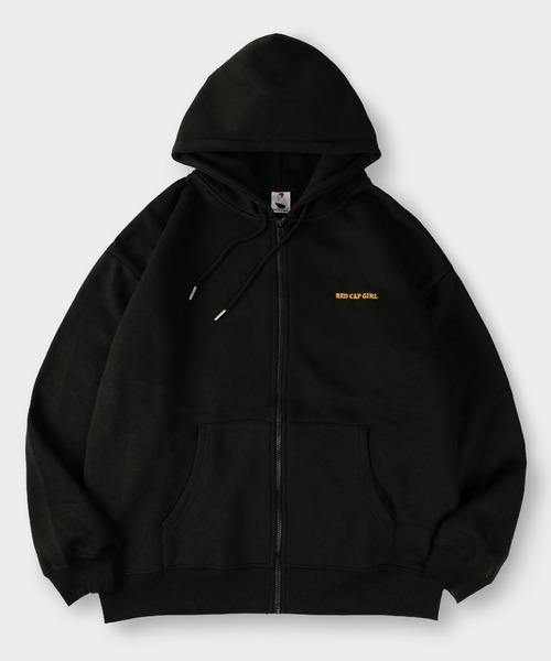 Red Cap Girl（レッドキャプガール）の「【0】【Red Cap Girl／レッドキャップガール】ワンポイント刺繍 サテン ガールデザイン フルジップフーディー オーバーサイズ ユニセックス 裏起毛 推し活（パーカー・メンズ・アッシュグレー/オレンジ/グリーン/ホワイト/ブラック・L/M）」の2枚目の写真