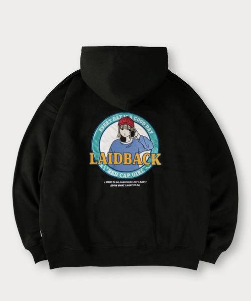 Red Cap Girl（レッドキャプガール）の「【0】【Red Cap Girl／レッドキャップガール】ワンポイント刺繍 サテン ガールデザイン フルジップフーディー オーバーサイズ ユニセックス 裏起毛 推し活（パーカー・メンズ・アッシュグレー/オレンジ/グリーン/ホワイト/ブラック・L/M）」の6枚目の写真