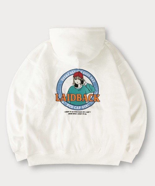 Red Cap Girl（レッドキャプガール）の「【0】【Red Cap Girl／レッドキャップガール】ワンポイント刺繍 サテン ガールデザイン フルジップフーディー オーバーサイズ ユニセックス 裏起毛 推し活（パーカー・メンズ・アッシュグレー/オレンジ/グリーン/ホワイト/ブラック・L/M）」の17枚目の写真