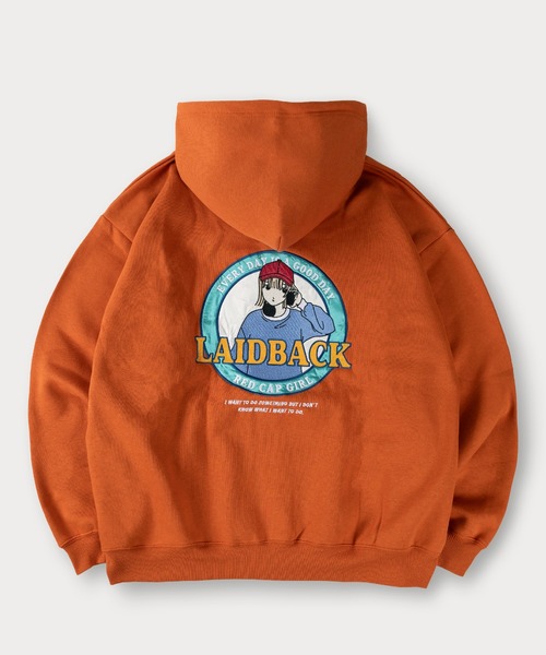 Red Cap Girl（レッドキャプガール）の「【0】【Red Cap Girl／レッドキャップガール】ワンポイント刺繍 サテン ガールデザイン フルジップフーディー オーバーサイズ ユニセックス 裏起毛 推し活（パーカー・メンズ・アッシュグレー/オレンジ/グリーン/ホワイト/ブラック・L/M）」の8枚目の写真