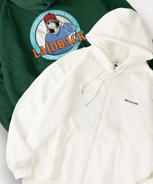 Red Cap Girl（レッドキャプガール）の「【0】【Red Cap Girl／レッドキャップガール】ワンポイント刺繍 サテン ガールデザイン フルジップフーディー オーバーサイズ ユニセックス 裏起毛 推し活（パーカー・メンズ・アッシュグレー/オレンジ/グリーン/ホワイト/ブラック・L/M）」の20枚目の写真