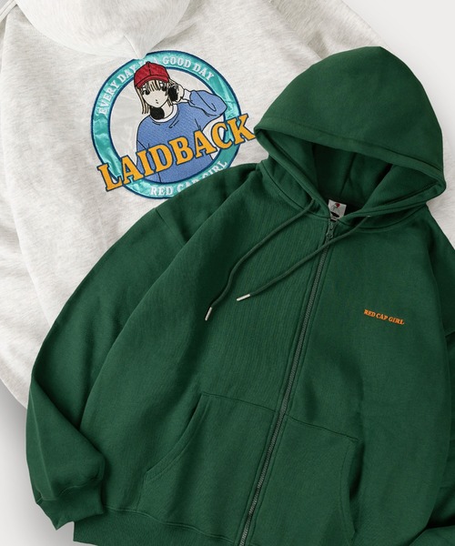 Red Cap Girl（レッドキャプガール）の「【0】【Red Cap Girl／レッドキャップガール】ワンポイント刺繍 サテン ガールデザイン フルジップフーディー オーバーサイズ ユニセックス 裏起毛 推し活（パーカー・メンズ・アッシュグレー/オレンジ/グリーン/ホワイト/ブラック・L/M）」の21枚目の写真