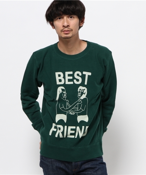 ALDIES（アールディーズ）の「Best Friend Trainer ベストフレンド イラストトレーナー（スウェット・メンズ・アイボリー/ブラック/グレー/グリーン・SMALL/LARGE/MEDIUM/X-LARGE）」の4枚目の写真