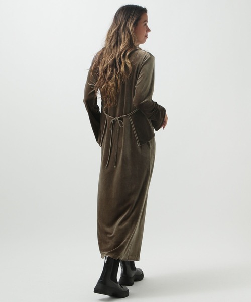 セール】[トレンドのベロア生地]キャミレイヤードベロアワンピース