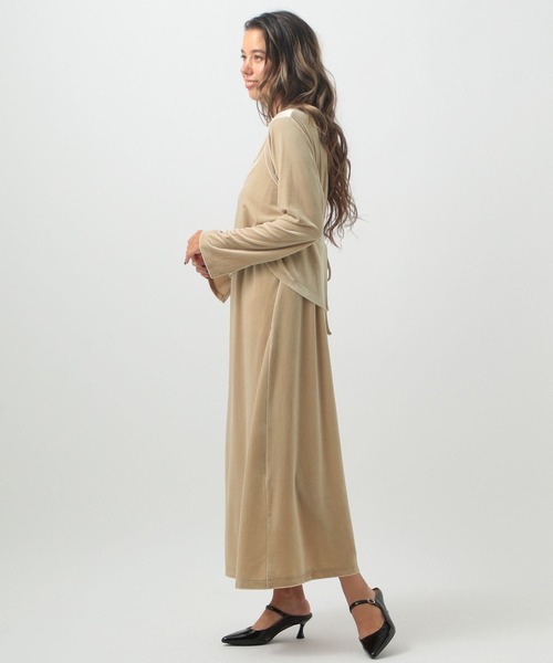 セール】[トレンドのベロア生地]キャミレイヤードベロアワンピース