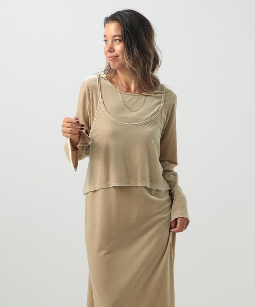 BAYFLOW（ベイフロー）の「[トレンドのベロア生地]キャミレイヤードベロアワンピース（ワンピース・レディース・ベージュ/カーキ・FREE）」の14枚目の写真