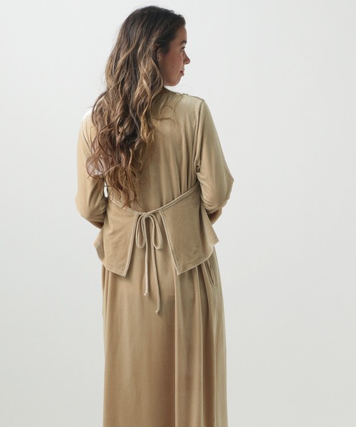 セール】[トレンドのベロア生地]キャミレイヤードベロアワンピース