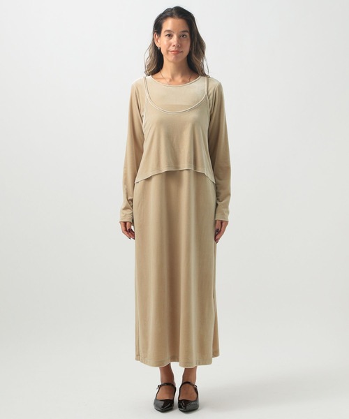 BAYFLOW（ベイフロー）の「[トレンドのベロア生地]キャミレイヤードベロアワンピース（ワンピース・レディース・ベージュ/カーキ・FREE）」の16枚目の写真