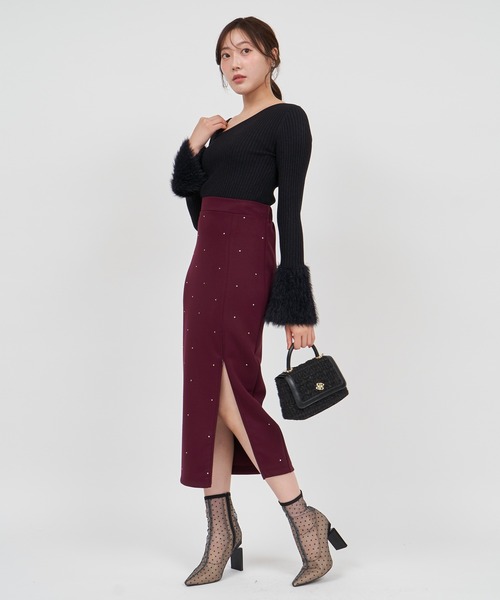 ROYAL PARTY（ロイヤルパーティー）の「ラインストーン付カットタイトスカート（スカート・レディース・ブラック/ボルドー/ライトグレー・FREE）」の13枚目の写真