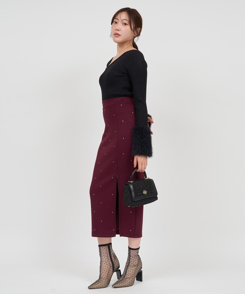 ROYAL PARTY（ロイヤルパーティー）の「ラインストーン付カットタイトスカート（スカート・レディース・ブラック/ボルドー/ライトグレー・FREE）」の14枚目の写真