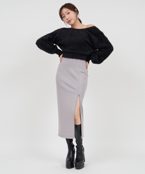 ROYAL PARTY（ロイヤルパーティー）の「ラインストーン付カットタイトスカート（スカート・レディース・ブラック/ボルドー/ライトグレー・FREE）」の18枚目の写真