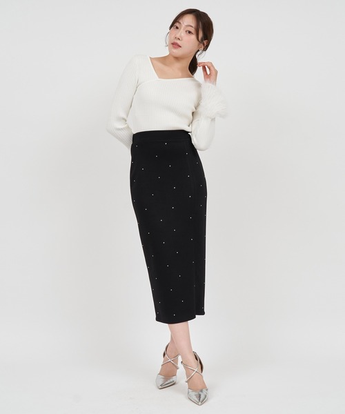 ROYAL PARTY（ロイヤルパーティー）の「ラインストーン付カットタイトスカート（スカート・レディース・ブラック/ボルドー/ライトグレー・FREE）」の16枚目の写真