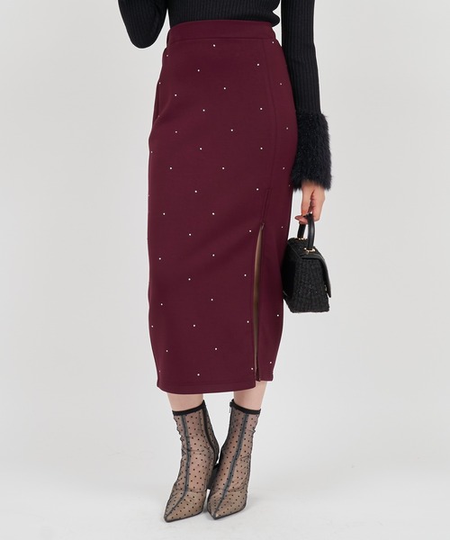 ROYAL PARTY（ロイヤルパーティー）の「ラインストーン付カットタイトスカート（スカート・レディース・ブラック/ボルドー/ライトグレー・FREE）」の12枚目の写真