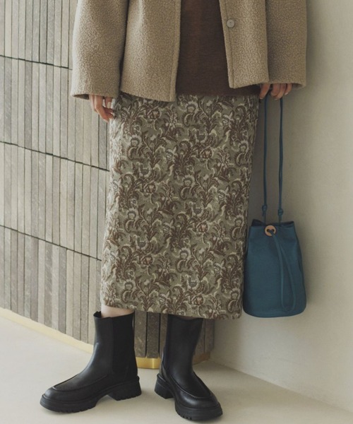 studio CLIP（スタディオクリップ）の「フラワージャガードスカート（スカート・レディース・ブラウン/カーキ・LARGE/MEDIUM）」の2枚目の写真