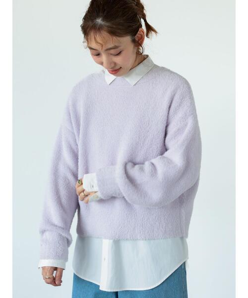 Lugnoncure（ルノンキュール）の「前後2WAYクルーネックフェザーカーディガン（カーディガン/ボレロ・レディース・オフホワイト/ラベンダー/ベージュ/チャコールグレー・F）」の6枚目の写真