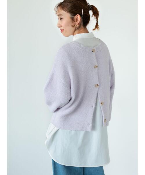 Lugnoncure（ルノンキュール）の「前後2WAYクルーネックフェザーカーディガン（カーディガン/ボレロ・レディース・オフホワイト/ラベンダー/ベージュ/チャコールグレー・F）」の7枚目の写真