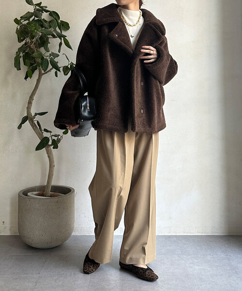 DouDou（ドゥドゥ）の「ボアコート（その他アウター・レディース・ベージュ/ブラウン・FREE）」の4枚目の写真