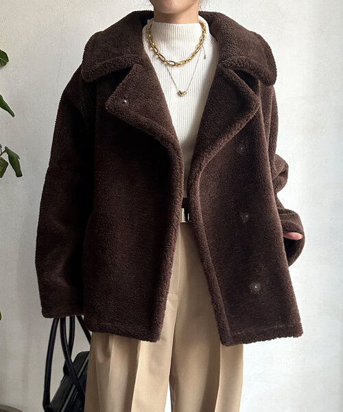DouDou（ドゥドゥ）の「ボアコート（その他アウター・レディース・ベージュ/ブラウン・FREE）」の8枚目の写真
