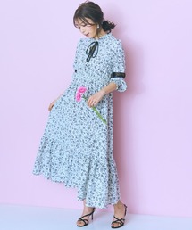 marun | ＜大きいサイズ＞ ぼかしバラ柄レース切り替えワンピース marun(ワンピース)