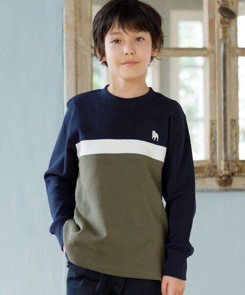 【100-130cm】ブル刺繍 ブロッキングトレーナー（スウェット）｜J.PRESS（ジェイプレス）