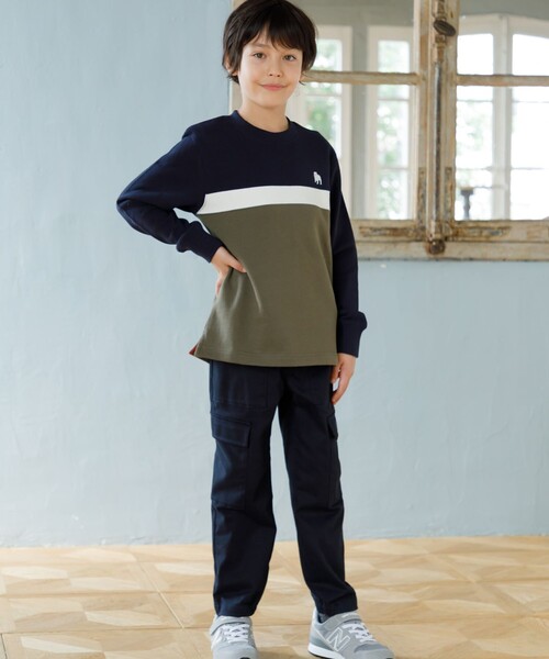 【100-130cm】ブル刺繍 ブロッキングトレーナー（スウェット）｜J.PRESS（ジェイプレス）