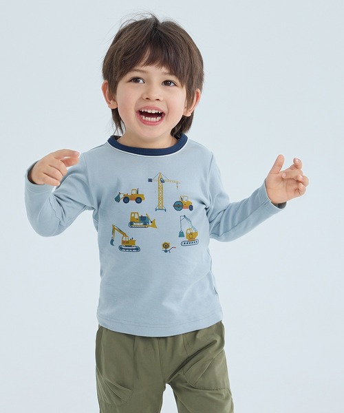 combimini(コンビミニ)の「やわらか長袖Tシャツ(ショベルカー)(Tシャツ/カットソー・キッズ・オフホワイト/サックスブルー・90/100/120/80/130/70/110)」の2枚目の写真