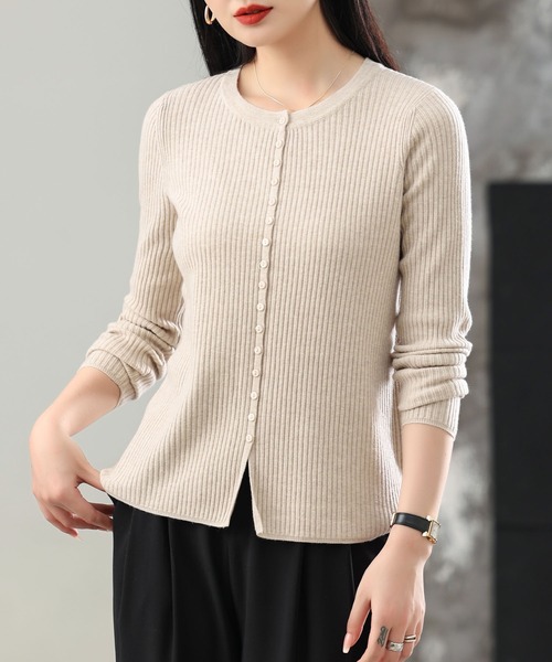 aimoha(アイモハ)の「ウール混リブ編みカーディガン(カーディガン/ボレロ・レディース・オフホワイト/レッド/ブラック/ベージュ/チョコ・FREE)」の8枚目の写真