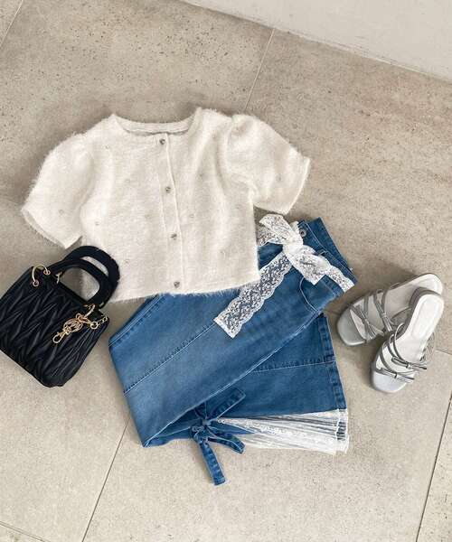 MAJESTIC LEGON(マジェスティックレゴン)の「レースベルトセット裾リボンデニム(デニムパンツ・レディース・ブルー/サックスブルー・SMALL/LARGE/MEDIUM)」の5枚目の写真