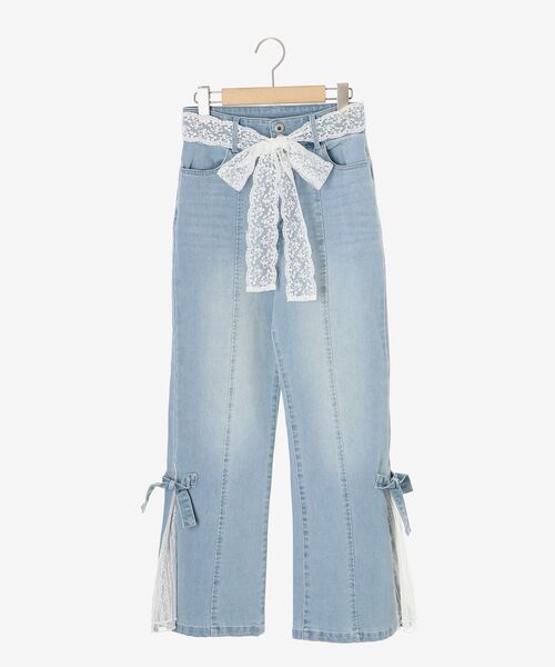 セール】レースベルトセット裾リボンデニム（デニムパンツ）｜MAJESTIC
