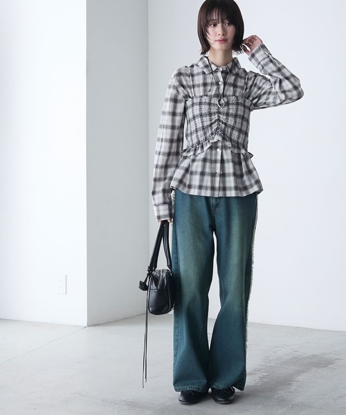 forksy.(フォルクシー)の「【forksy.】チェック柄 シャーリングビスチェ&シャツセット(シャツ/ブラウス・レディース・ネイビー系/ホワイト系2/ホワイト系1・FREE)」の21枚目の写真