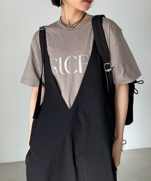 Doux archives（ドゥアルシーヴ）の「SUCRE Tee（Tシャツ/カットソー・レディース・オフホワイト/杢グレー/グレイッシュベージュ/ネイビー/ホワイト×ブラック/ホワイト×シルバー・FREE）」の5枚目の写真