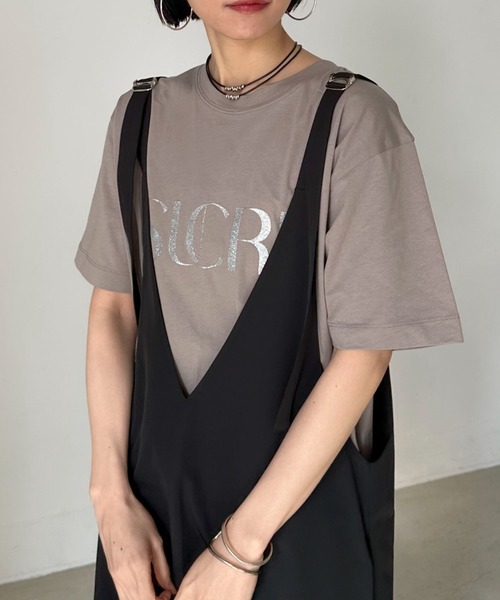 Doux archives（ドゥアルシーヴ）の「SUCRE Tee（Tシャツ/カットソー・レディース・オフホワイト/杢グレー/グレイッシュベージュ/ネイビー/ホワイト×ブラック/ホワイト×シルバー・FREE）」の22枚目の写真